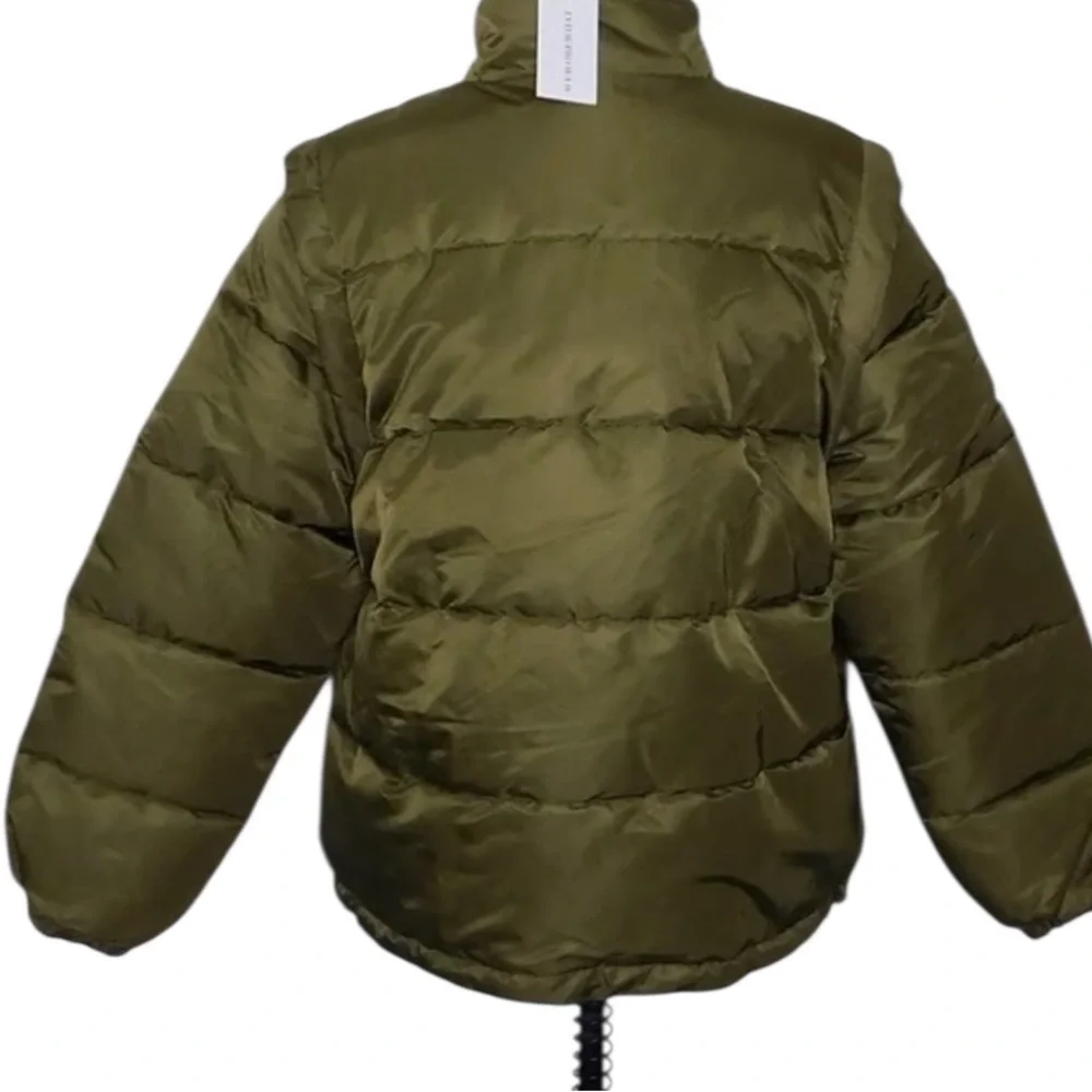 WeWoreWhat Convertible Vest Coat Zip Off Sleeve Puffer Coat in Olive - Picture 2 of 6